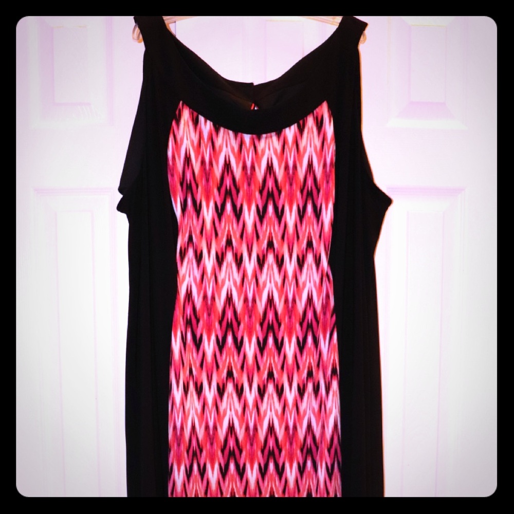 Pink, semi-Chevron maxi dress from Catherine’s